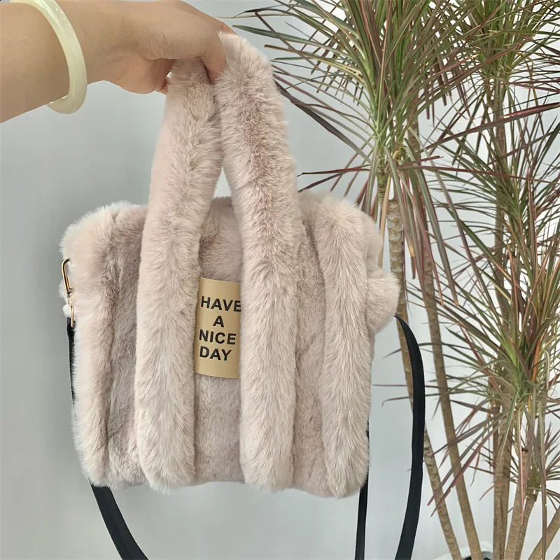 autumn and winter rabbit fur handbag womens large capacity shoulder bag messenger casual leather 240906