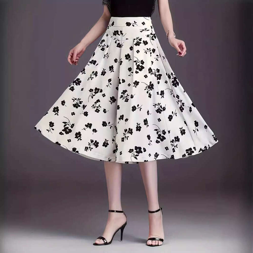 2024 Spring Elegant Style Women's Printed Polyester A-line Half Body Skirt