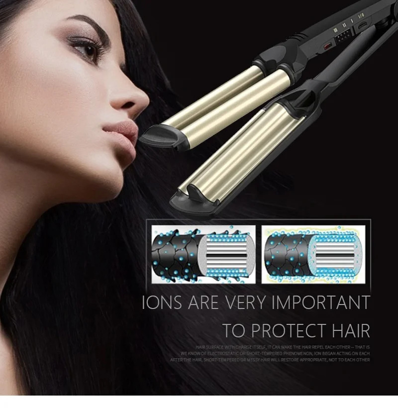 Professional wave hairstylist with 3 buckets of large wave curls iron and curling iron 240905