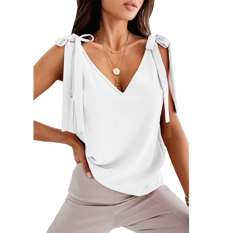 2024 Shoulder Bow Strap Small Tank Women's Summer Sweet V-neck Top