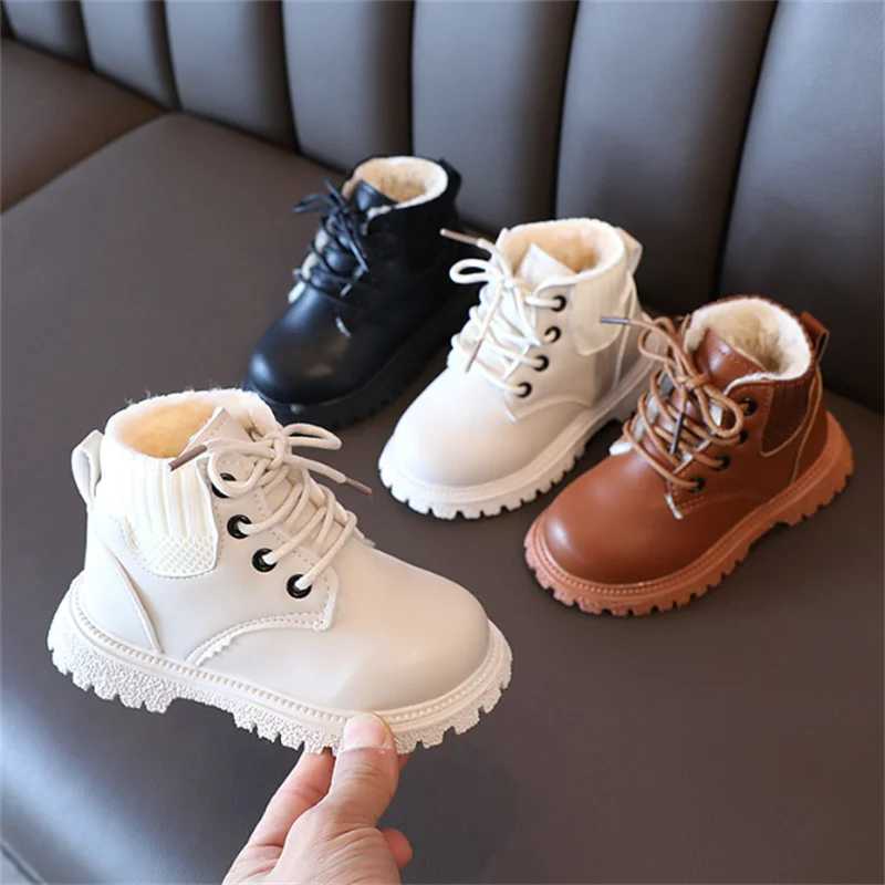New Winter Children Snow Boots Leather Warm Flush Toddler Girls Shoes Soft Sole Non-slip Fashion Toddler Boys Boots EU21-30 M240906