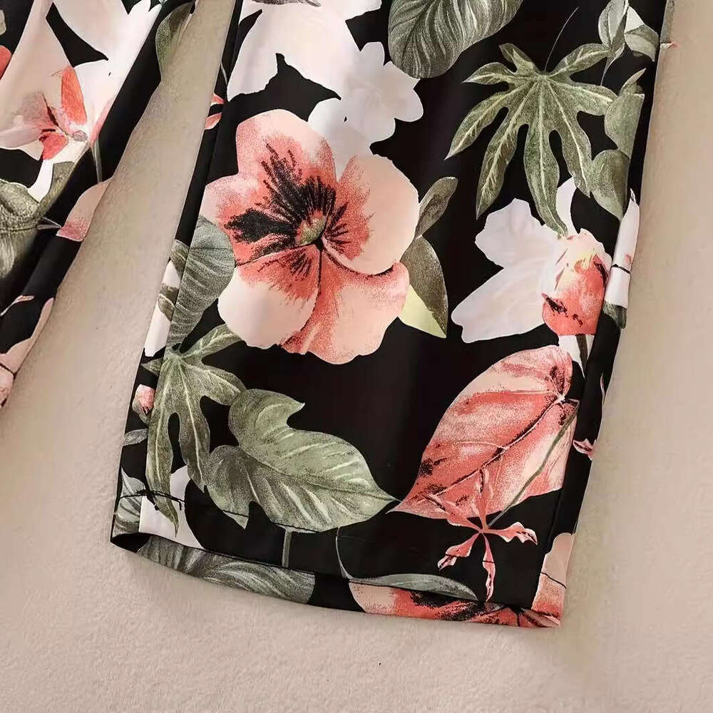 New casual pants spring and summer. Thin, high waisted, slimming effect. Ice silk elastic floral straight tube for women