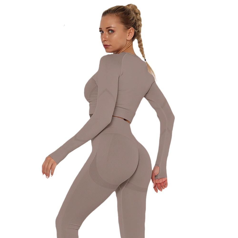 YDML New seamless top, long sleeved high stretch yoga suit, round neck hoodie, sports and fitness top for women