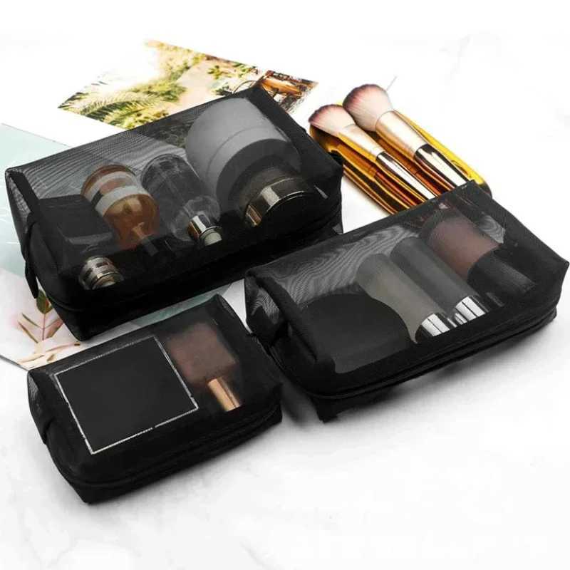 1 piece of transparent mesh zipper makeup bag a must-have organizer for women fashionable small black makeup bag makeup bag W240905