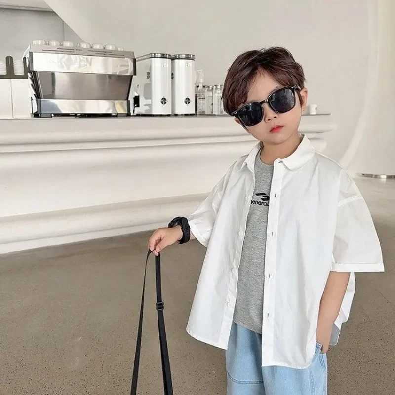 2023 Babys Boys shirt summer new Lapel short sleeve childrens Shirt pure cotton Fashion short shirt Tops 2 3 4 5 6 8 10 Yrs Y240906