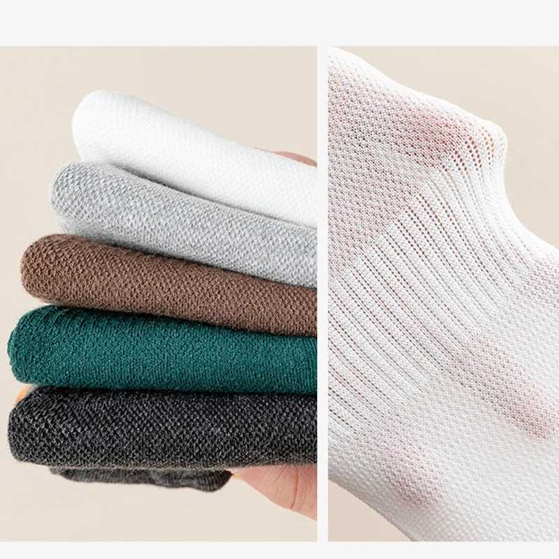 5 Pairs Man Toe Boat Socks Summer Cotton Mesh Breathable Sweat-Absorbing Patchwork Striped Elastic Ankle 5 Finger Sport Socks Y240906