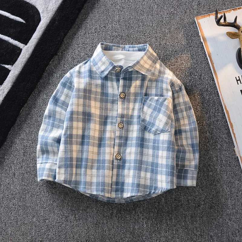 Children Clothing Boys Shirts 2024 New Style Baby Boy Shirts Spring and Autumn Tops Thin Vertical Strip Long Sleeve Shirts Tide Y240906