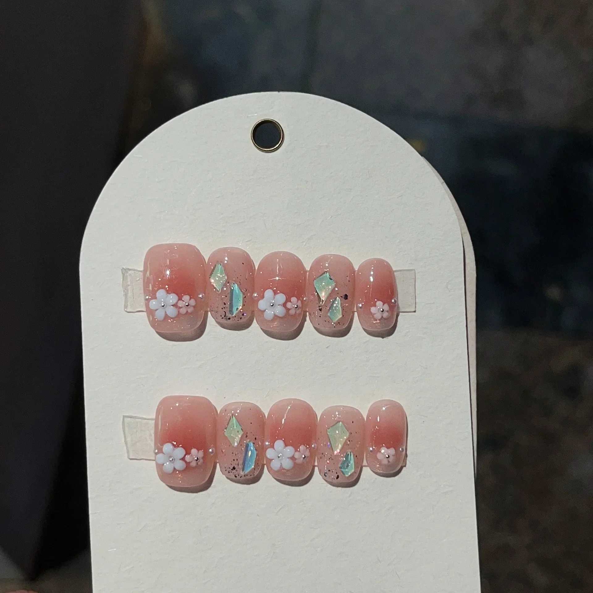 10 Short Handmade Pressing Nails Pink Peach Fake Nails Wearable Stick Nails Fully Covered Fake Nails W240905
