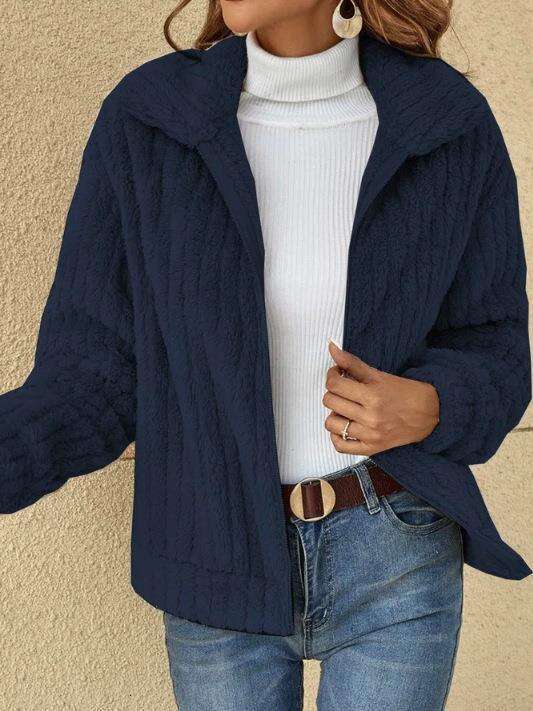Women's clothing 2024 autumn/winter new pit stripe plush cardigan lapel short jacket
