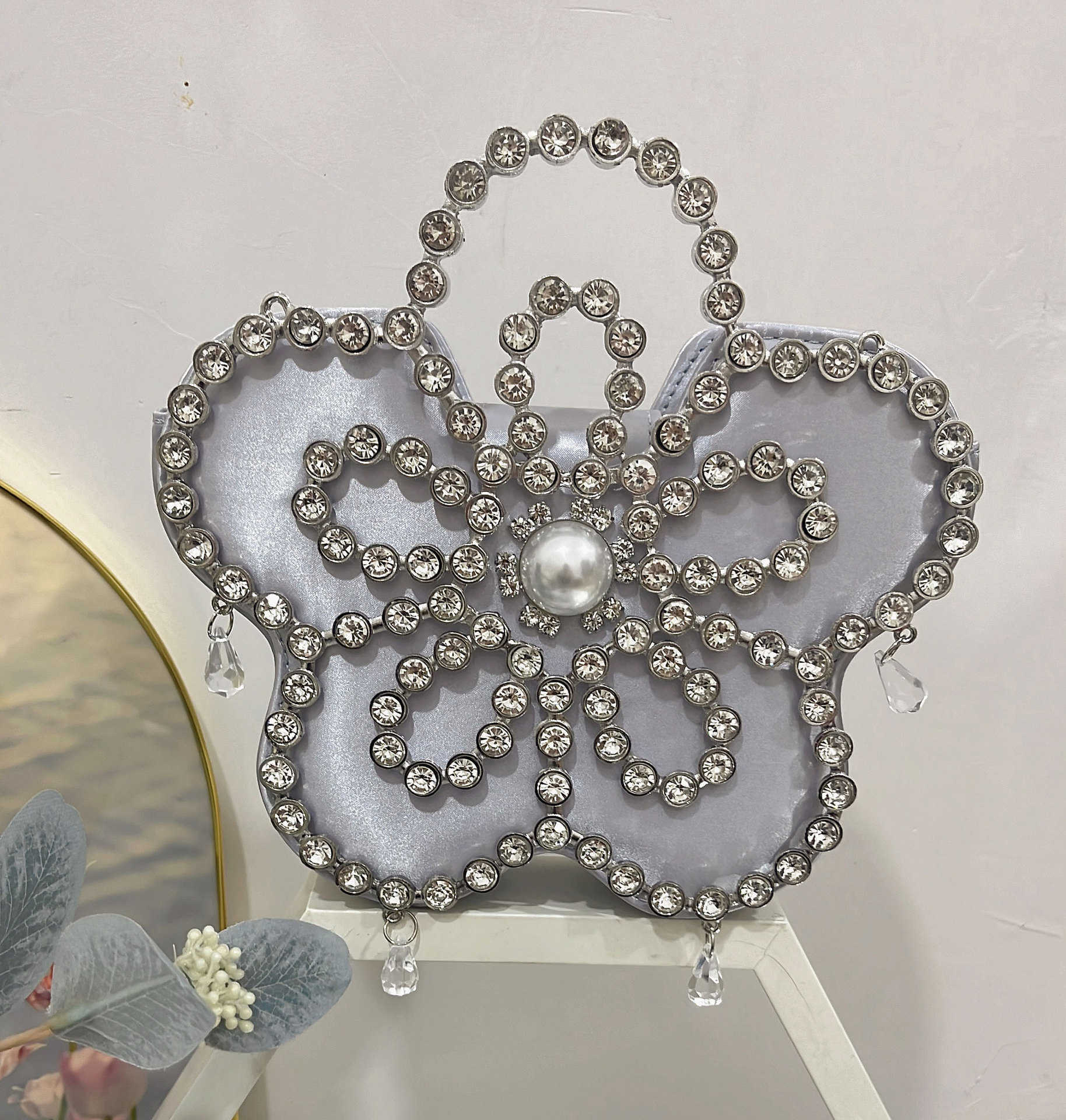 French Fairy Bag Bring Super Sparkling Diamond Flower Crossbody Bag Pearl Diamond Chain Versatile Handbag 240915