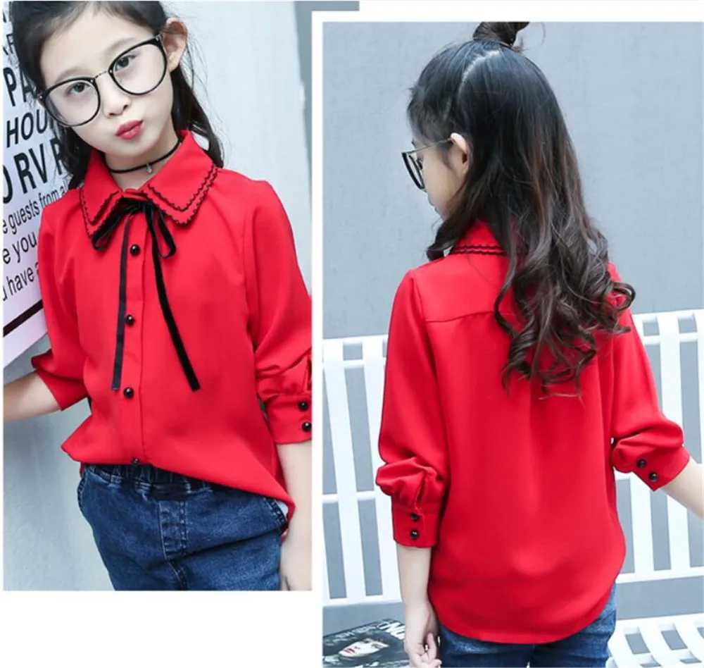 Children Blouses for Girls Chiffon Shirts Baby Tops Teenage Girls Long Sleeve School Uniform Shirts 9 12 14 Years Kids Blouses Y240906