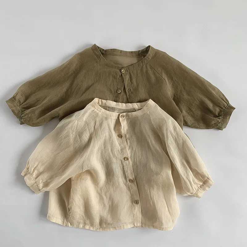 Summer Fashion Lightweight Plain Baby Tops Single-breasted Girls Long-Sleeved Linen Shirt Kids Sunscreen Clothing For 1-8 Years Y240906