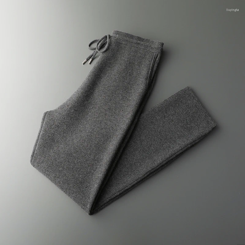 Men's Pants 2024 Cashmere Autumn Winter Pencil Merino Wool Knit Trousers Thick Soft Warm Basic Smart Casual Z260315