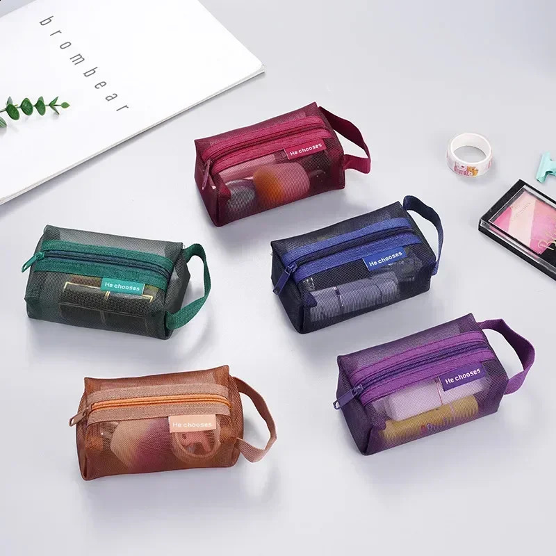 Black Series Retro Three way Square Nylon Mesh Coin Wallet Bag Capacity Key Lipstick Manager Zipper 240906