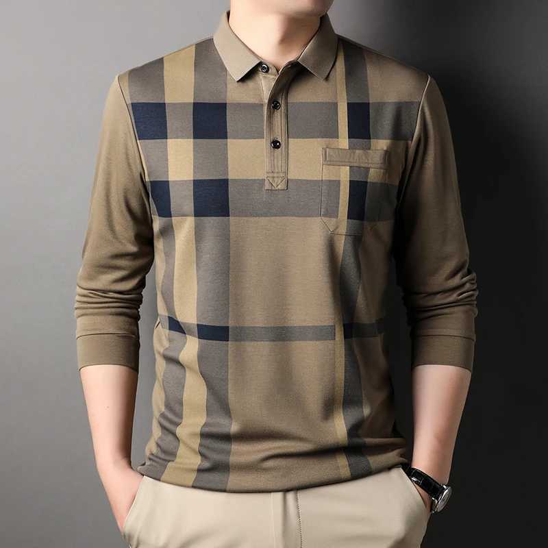 MLSHP Long Sleeve Plaid Mens Polo Shirts Spring Autumn Business Casual Male Polo Shirts High Quality Simple Man Tees 3XLXJ240906