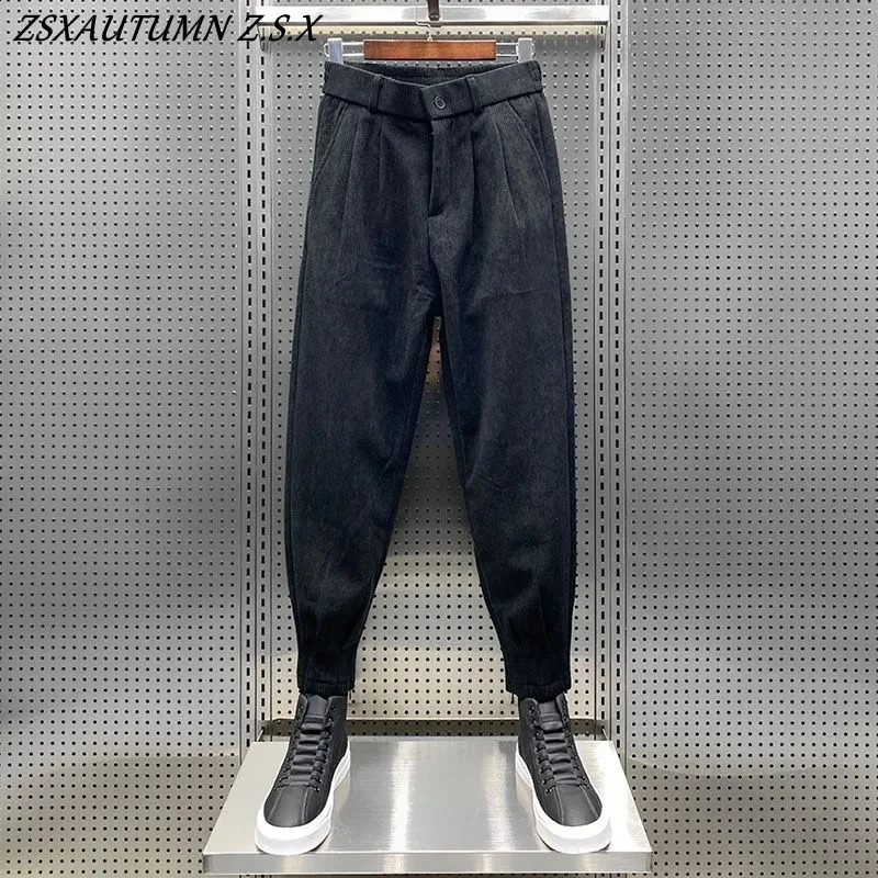 Autumn Winter Mens Solid Color Corduroy Casual Pants Fashion Haren Homme 240905