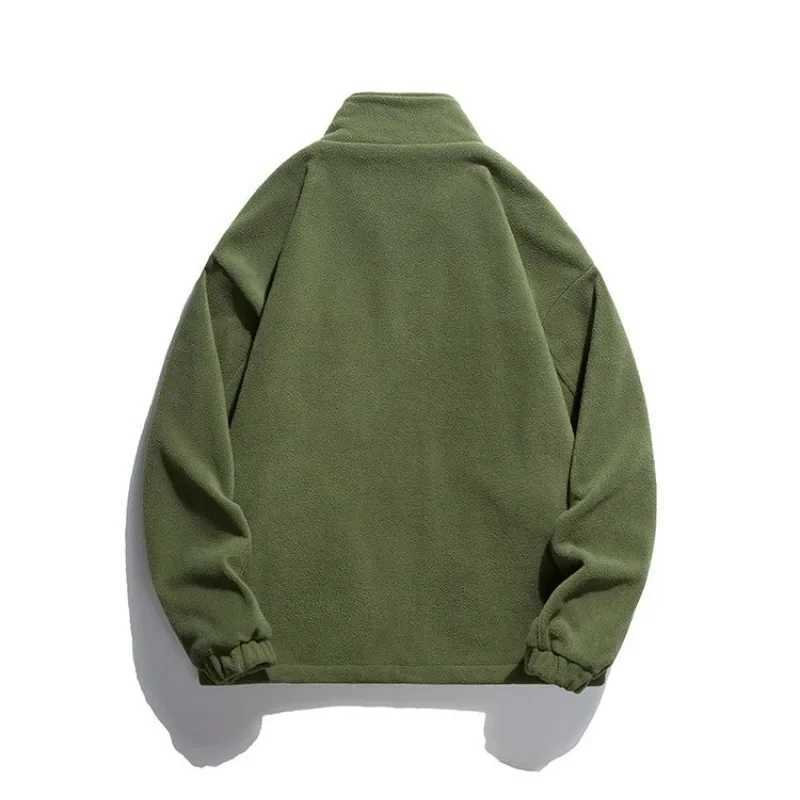 2023 Autumn/Winter Mens New Grain Fleece Jacket Mens Casual Standing Collar Windproof Sweater Jacket Y240906