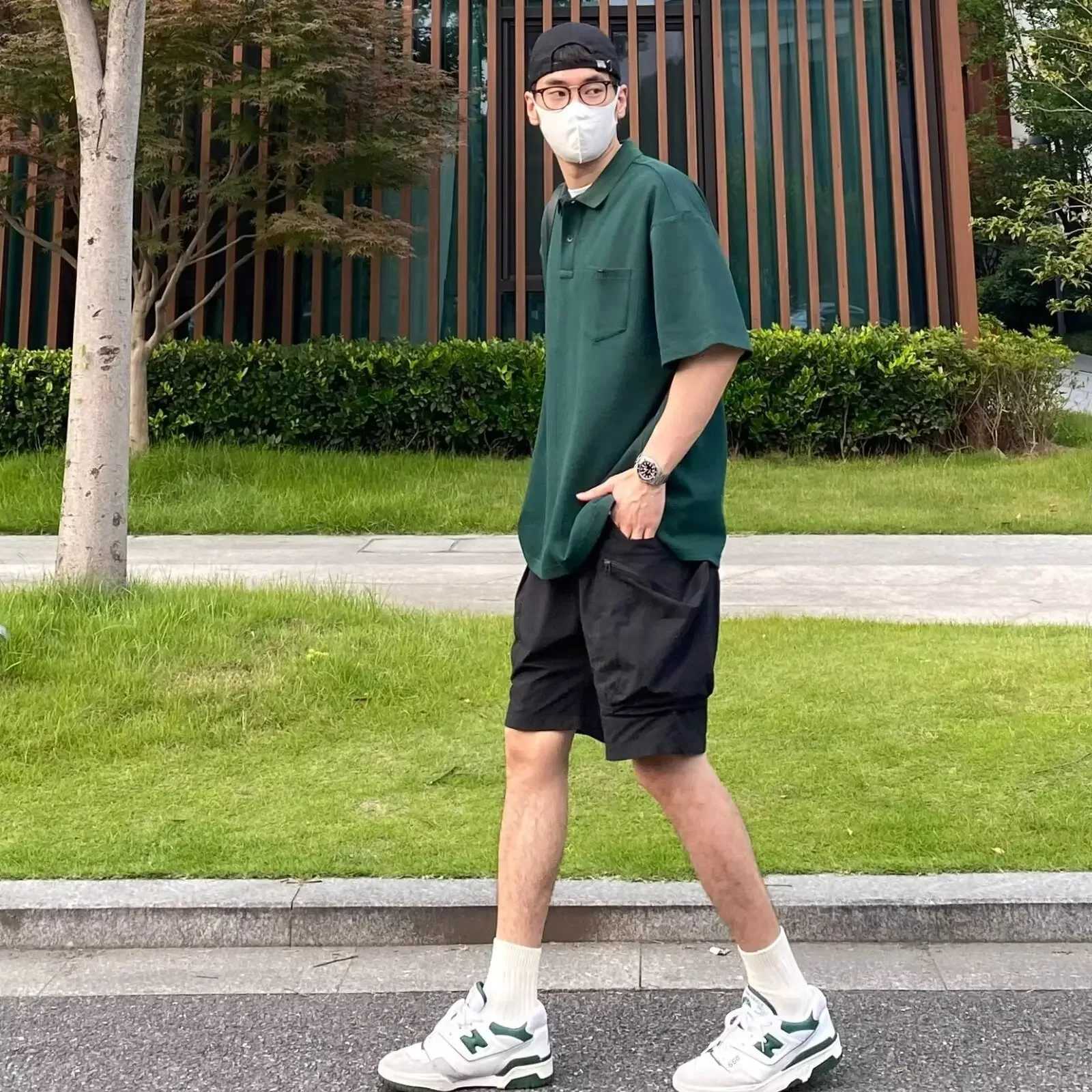 High-end Feel Blackish Green Polo Shirt Mens Loose Fit 300g Weighted Air Layer Underneath Long Sleeves Casual Summer T-shirtXJ240906