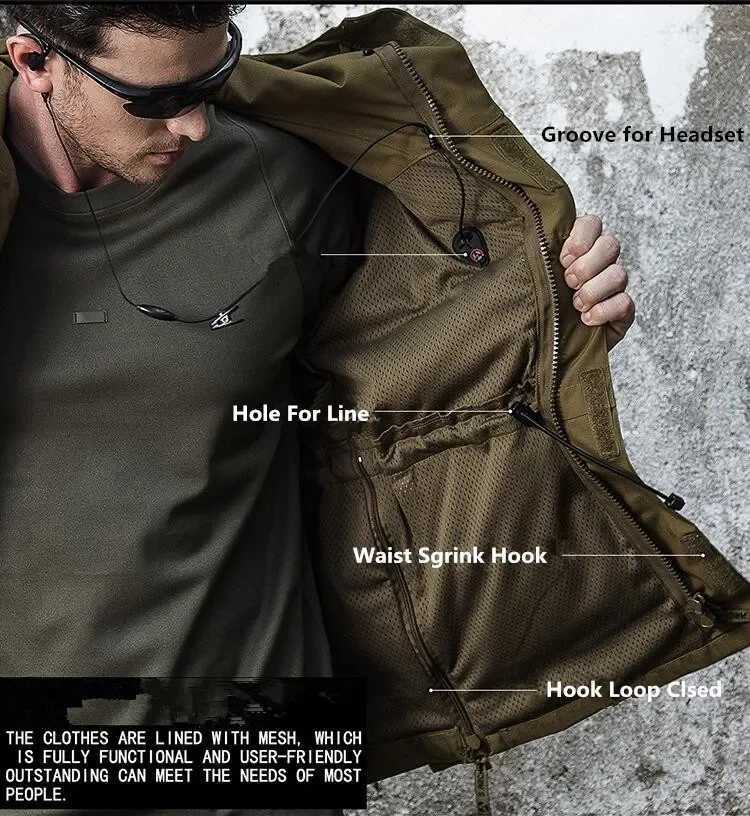 Mens Spring Long Tactical Jacket Hooded Trench US Army Field Military Hiking Jacket Outdoor Coats Waterproof Windbreaker Y240906