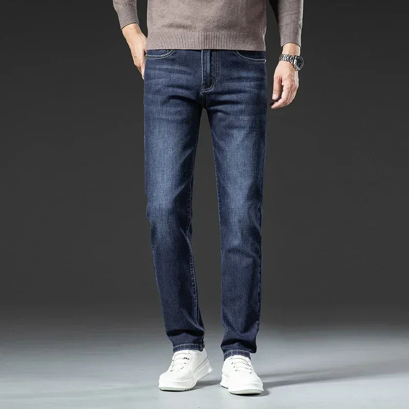 Fashionable grey mens jeans for spring and autumn casual elastic slim pants comfortable cotton denim men Trouser 240905