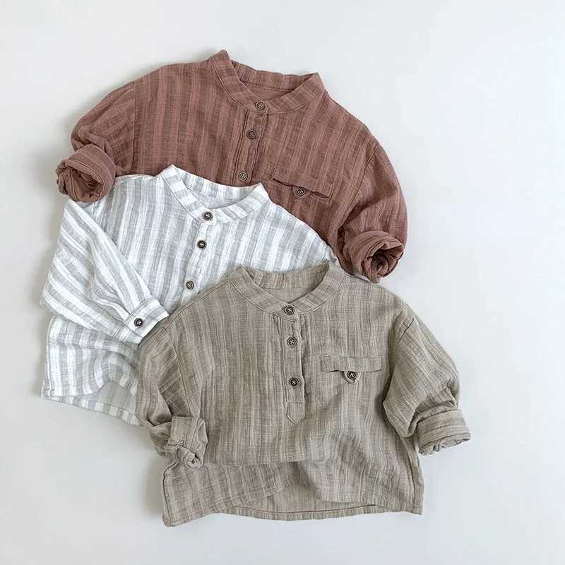 4086 Children Shirt Japanese Style 2024 Autumn New Simple Vertical Boys Shirt Casual 1-7Year Kids Blouse Tops Y240906