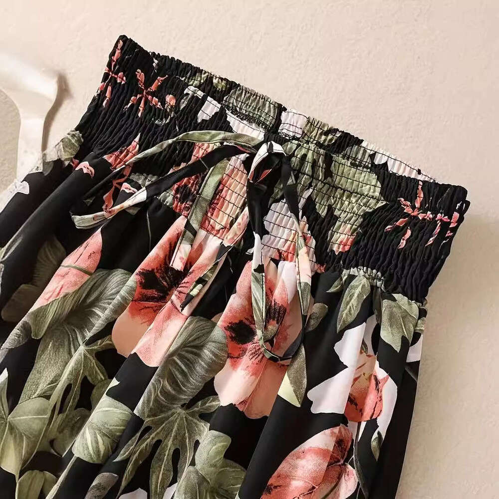 New casual pants spring and summer. Thin, high waisted, slimming effect. Ice silk elastic floral straight tube for women