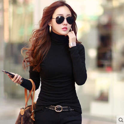 Autumn warm base shirt solid color womens long sleeved T-shirt clothing clothes