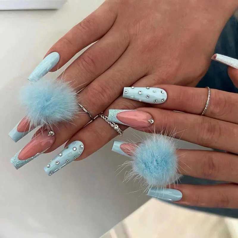 24 rectangular fake nails simple white French fake nails wearable ballet coffin full set of nail tips ABS pressed on nails W240905