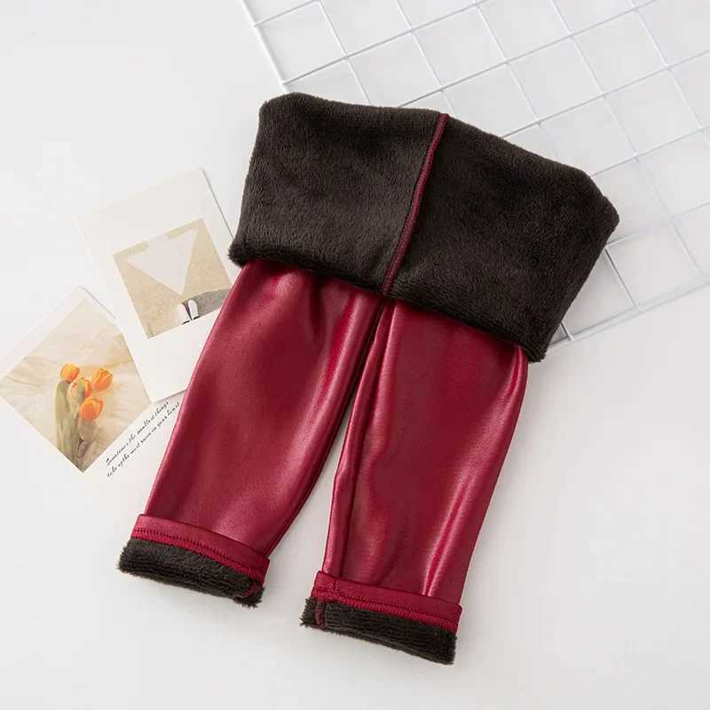 Baby Girls Leggings Winter Kids Thick Velvet Leggings Pencil Pants Children Warm Trousers Faux PU Leather Legging Slim Pant Y240906