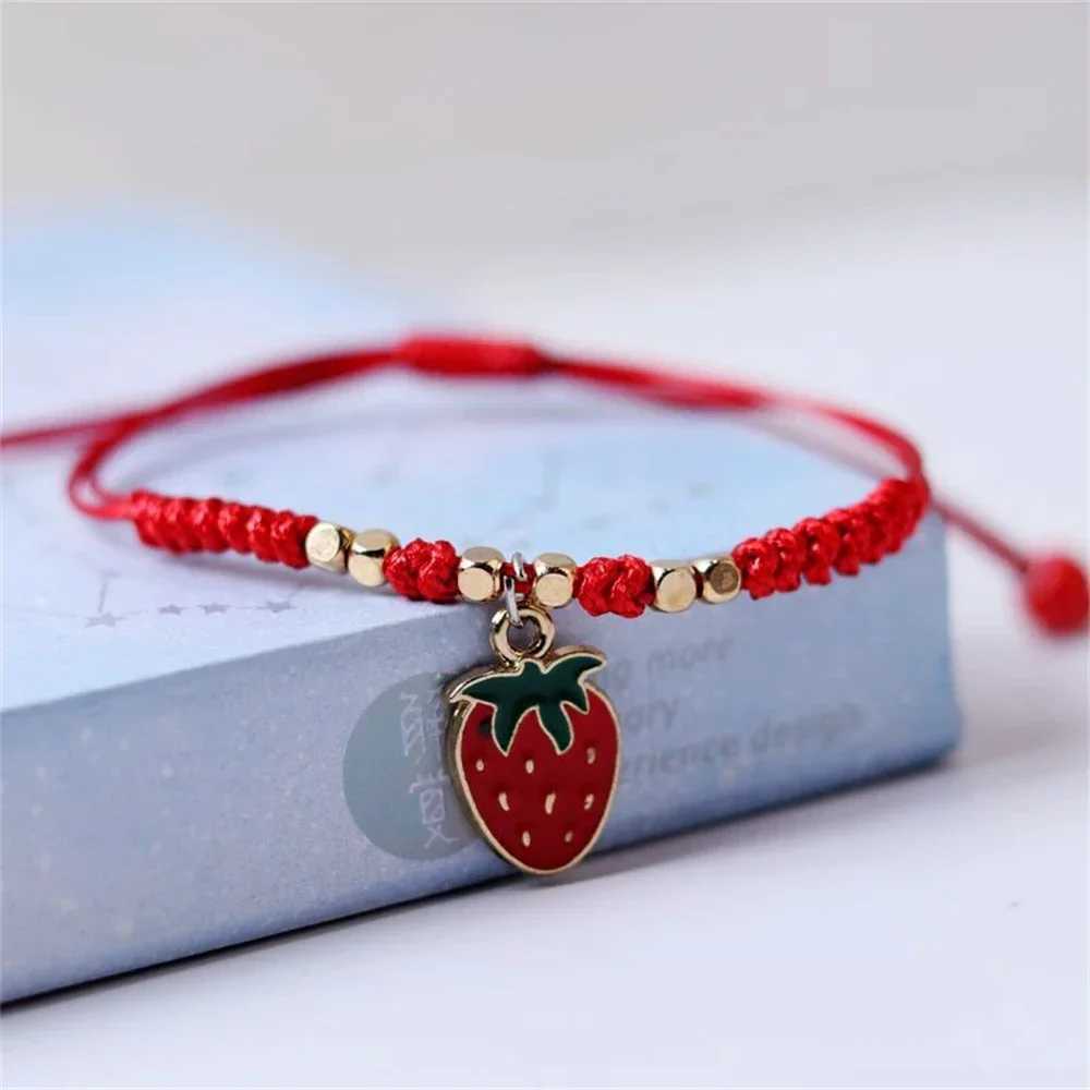 Sweet dried cherry woven bracelet DIY adjustable red string bracelet suitable for girls fashion accessories gifts and jewelry W241231