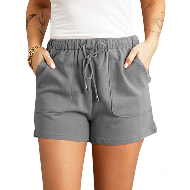 2024 Women's Summer Solid Color High Waist Straight Drawstring Loose Casual Shorts for Women