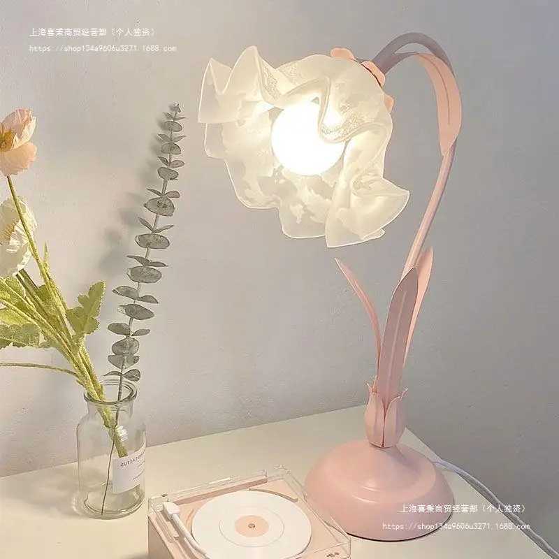 Cream Bedside Table Lamp Ambience Light Bedroom Ins Style Pastoral Flower Table Lamp Girl Birthday Gift W240816