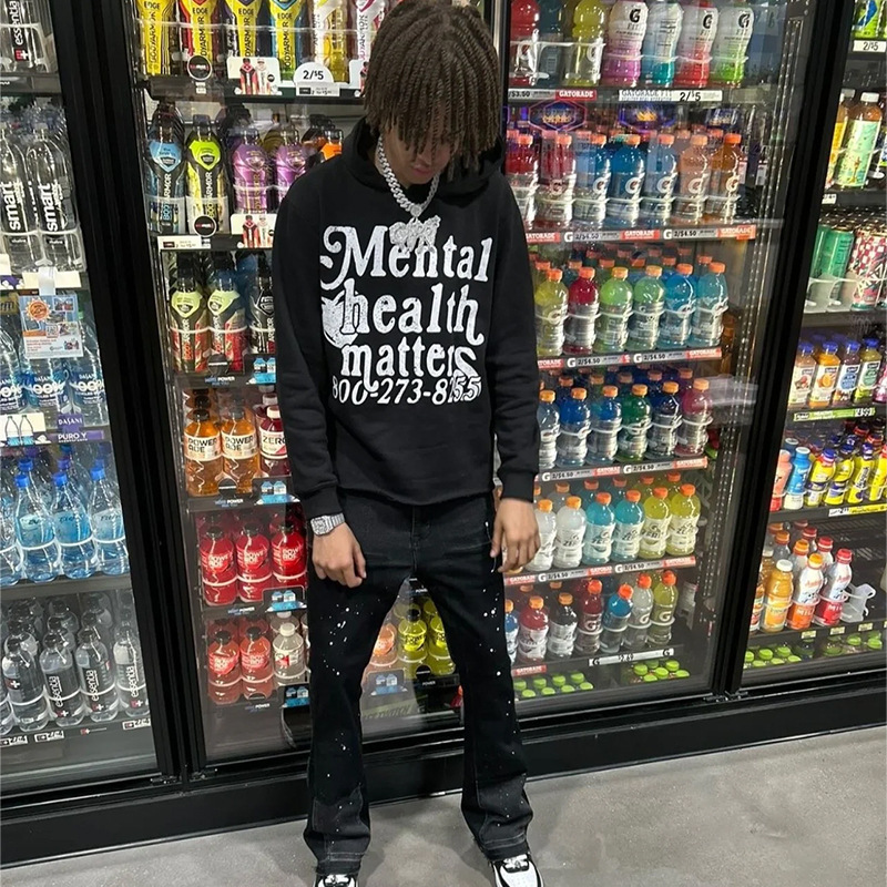Men's Hoodies Retro Street Mental Health Matters Hoodie And Women's Long-sleeved Casual Loose Couple's Clothing Sweatshirts
