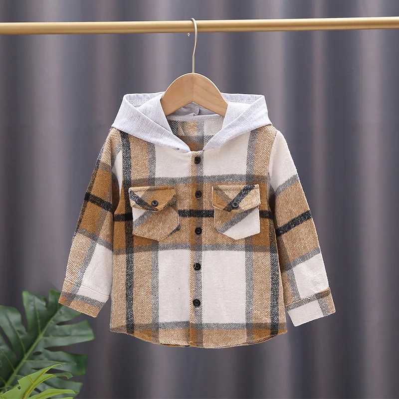 Autumn Baby Boy Solid Cotton Clothes Fashion Kid Girls Plaid Hoodies Jacket Top Children Single Breasted Long Sleeve Shirts Y240906