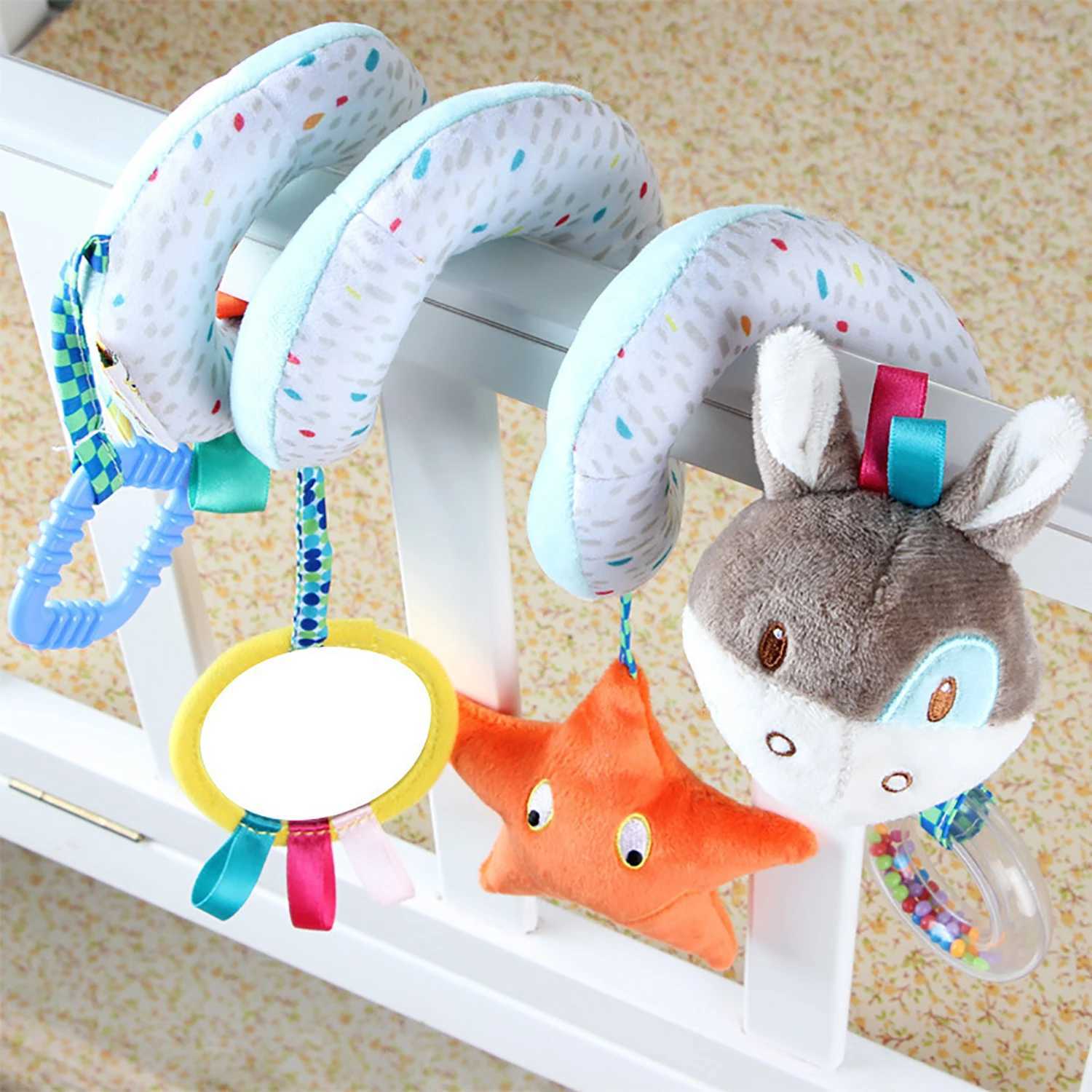 Animal bed with bell early education puzzle bed hanging glue biting music dental toys fluffy and comfortable W240815