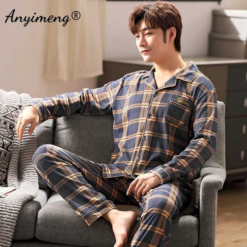 Plus Size 3xl 4xl 5xl 6xl Big Guys Pajamas for Men Large Loungewear Cardigan Plaid Fashion Homewear Fat Mans Pijamas Father Pjs Y240906