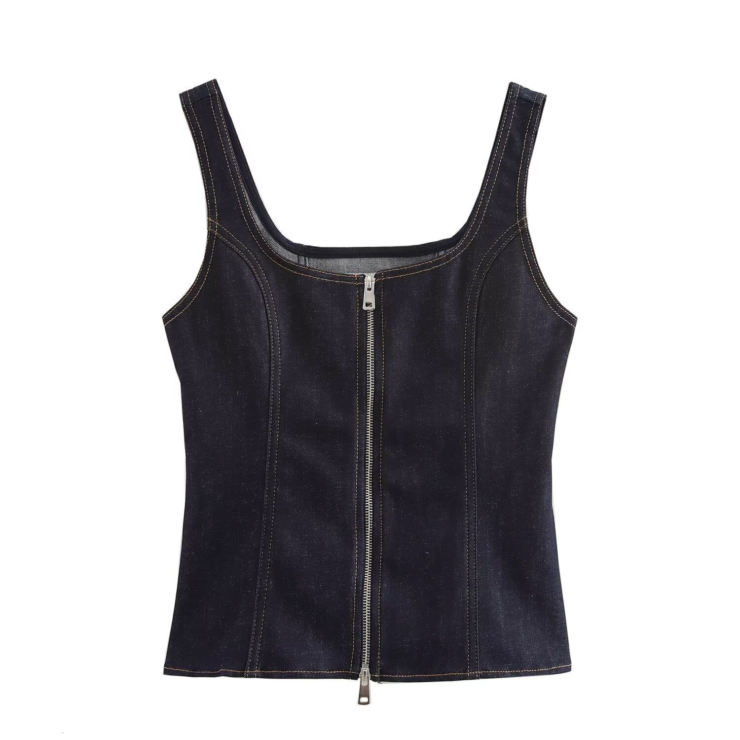 New Style Street Fashion Autumn Double Zipper Cowboy Strap Top Versatile Womens Back