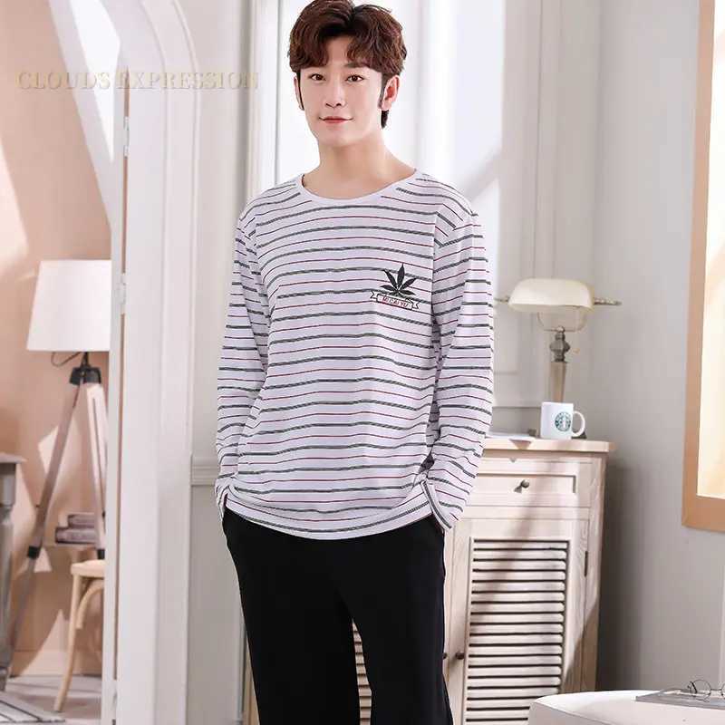 Spring Autumn Plus Size L-4XL PJ Cotton Mens Pajamas Letter Cartoon Pajama Sets Casual Lounge Sleepwear Pyjamas Pijama Homewear Y240906