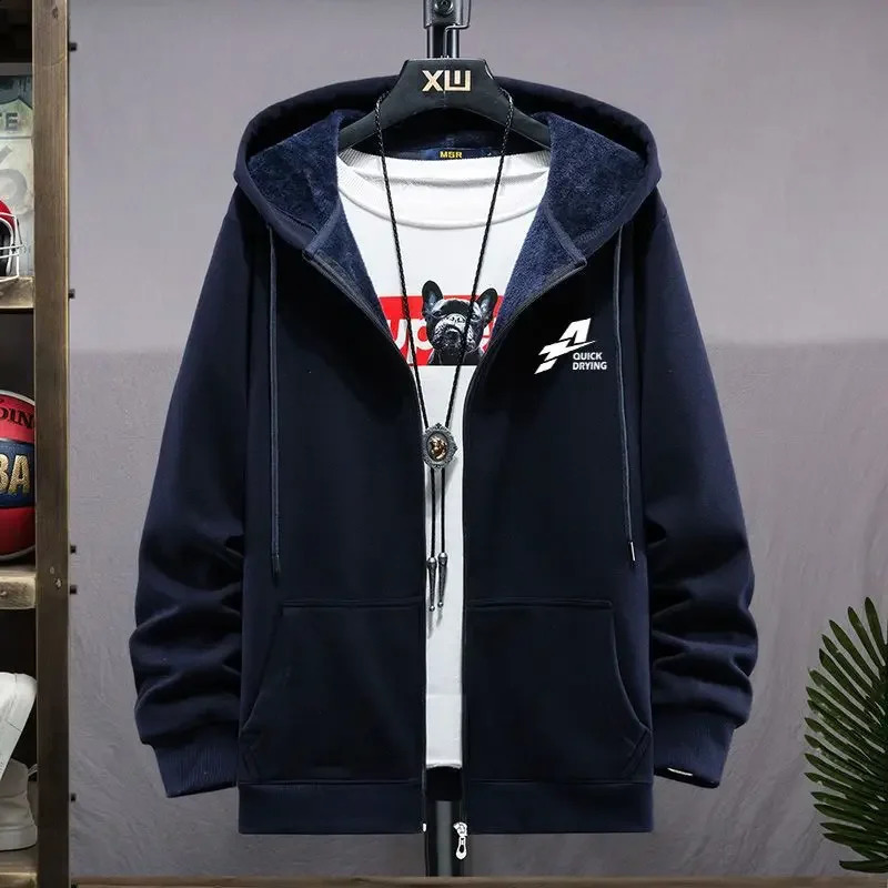 Mens Clothing Hooded Black Sweatshirts for Man Fleeced Hoodies Full Zip Up Simple Overfit Loose Welcome Deal Sweat Shirt In 240906