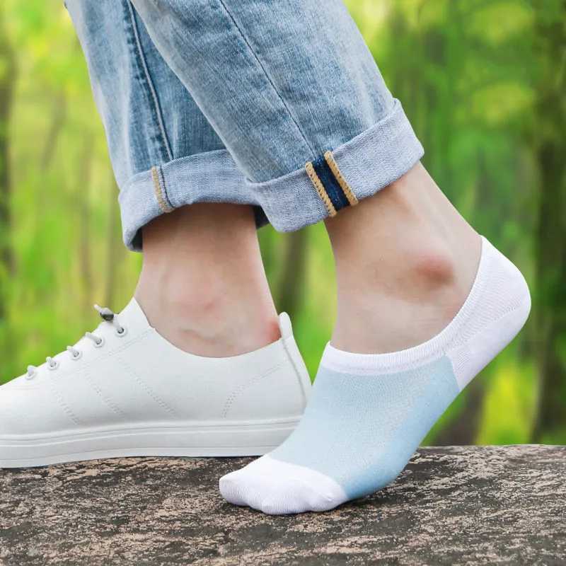 5 pairs of non display mens boat socks summer non slip silicone invisible cotton socks breathable mens ankle socks W240905