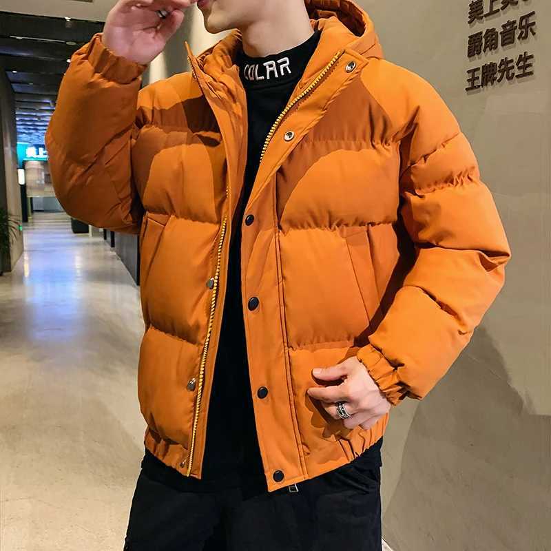 Casual 2024 Autumn Winter Mens Hooded Bread Cotton-Padded Jackets Outwear Solid Color Thick Parkas Windproof Warm Top Down Coat M240906