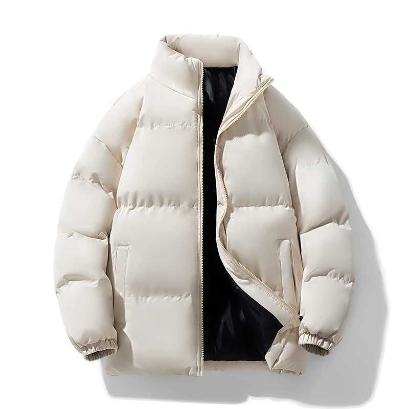 New 2024 Autumn Winter Mens Solid Color Thick Parkas Casual Stand Collar Warm Cotton-Padded Jacket Windproof Down Coats Clothes M240906