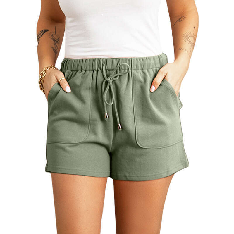 2024 Women's Summer Solid Color High Waist Straight Drawstring Loose Casual Shorts for Women