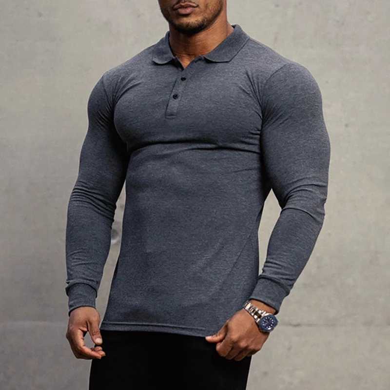 New Fashion Autumn Sports Polo Shirt Mens Stretch Cotton Gym Clothing Spring Casual Long Sleeve Polos Male Breathable T ShirtXJ240906