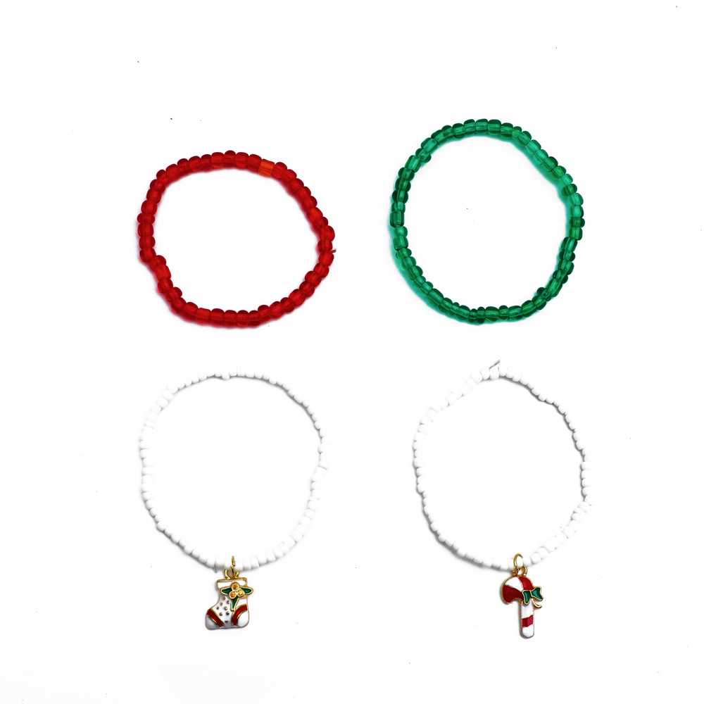 Handmade Colorful Christmas Beaded Bracelet Set - Ornamental Gift for Festivals