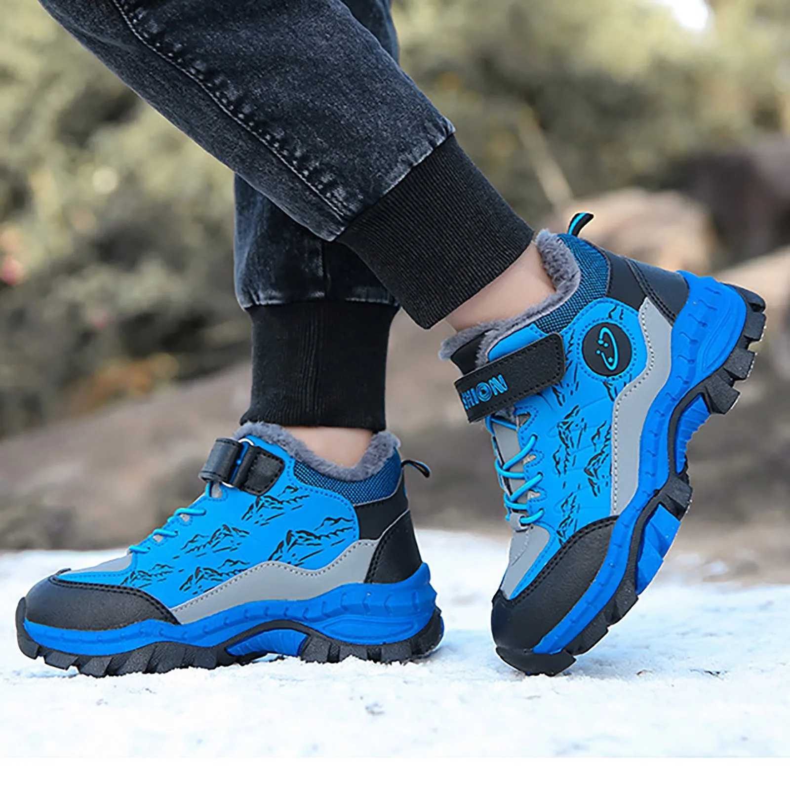 Winter Children Snow Warm Boots Fur Shoes Boys Sneaker Rubber Hiking Shoe Fashion Children Shoes Waterproof Casual Boots Kids M240906