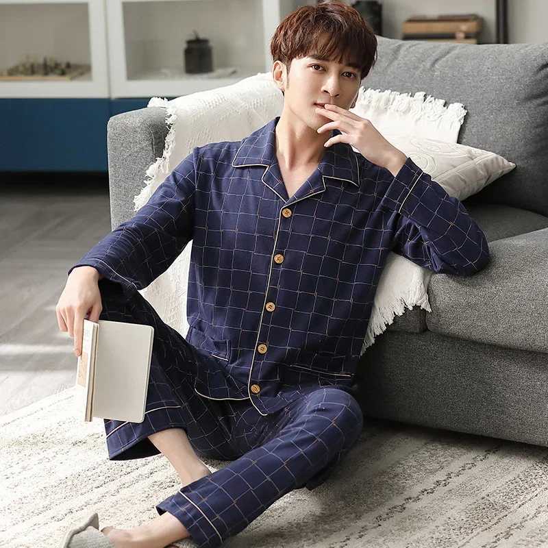 New Arrival Man Pajama Cotton Lapel Long Sleeved Pants Plus Size Pijamas Sleepwear Cardigant Leisure Homewear Nightwear for Male Y240906
