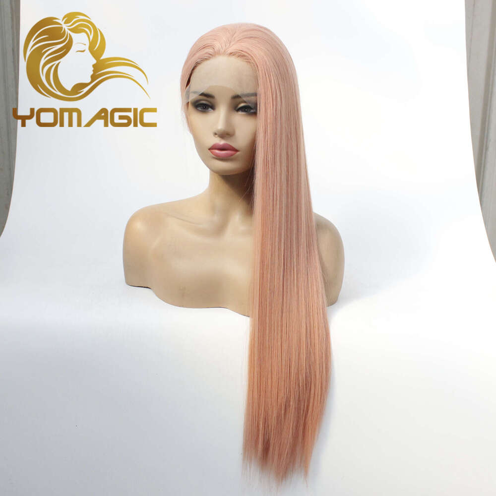Yomagic Pink Synthetic 13X3 Front With Baby Hair Straight Heat Resistant Lace Wigs For Women Pre Plucked