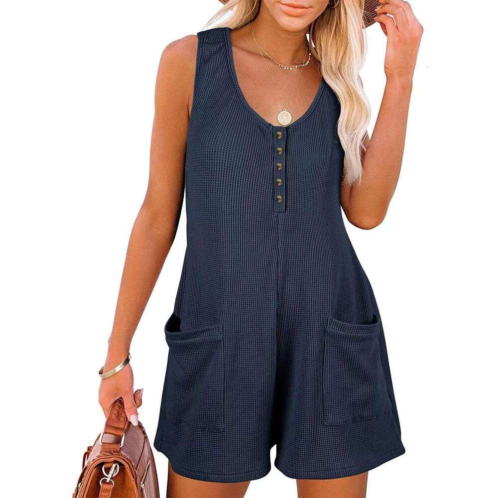 2023 Summer New Casual Button Pocket Tank Top jumpsuit Women's