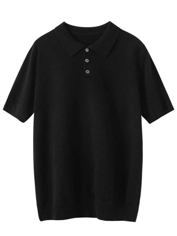 2024 Spring Summer Men 100% Cashmere Sweater Polo Collar Short Sleeves Pullover Smart Casual Knitwear Soft Knitting New Top Y240906